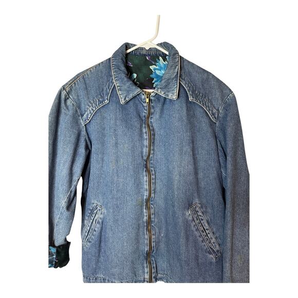 Vintage Denim Blue Jacket with Blue Purple floral lining zip closing size medium - Picture 10 of 14